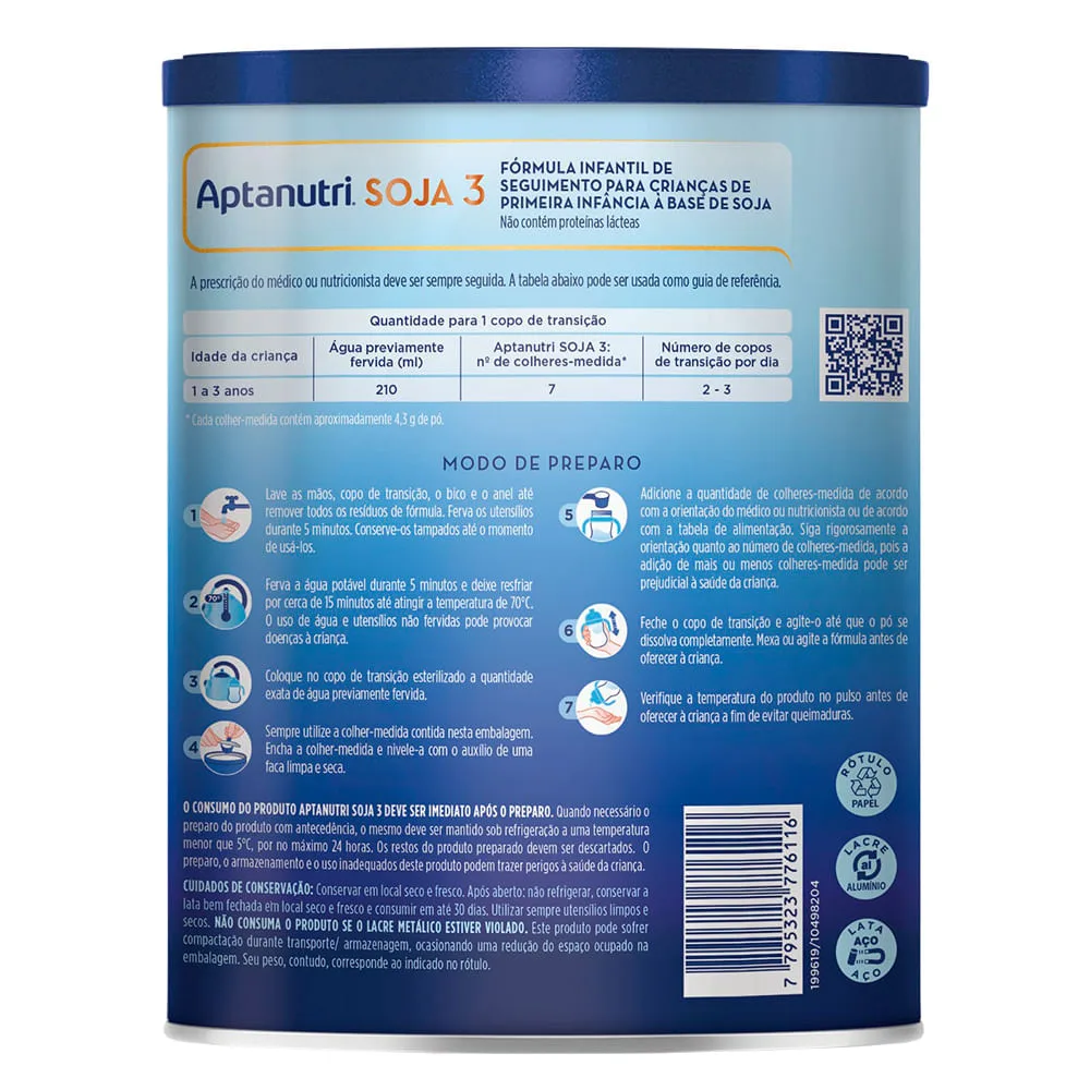Fórmula Infantil Aptanutri Soja 3 Sem Lactose de 1 a 3 anos 800g
