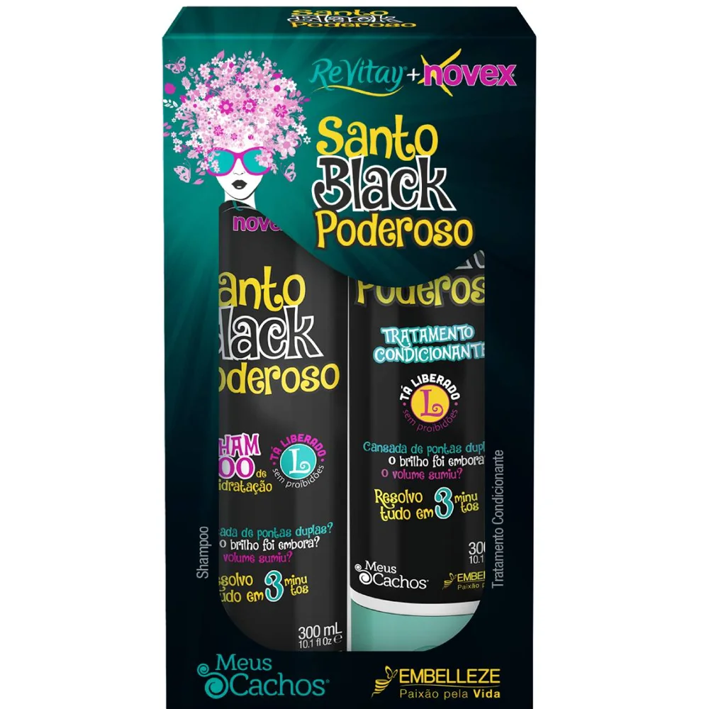 Shampoo Novex Revitay Santo Black Poderoso 300ml + Tratamento Condicionante Novex Revitay Santo Black Poderoso 300ml
