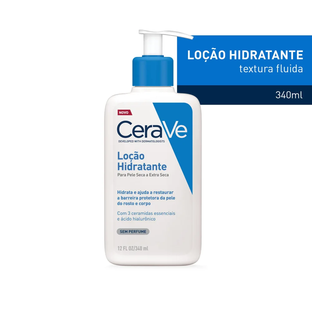 Loção Corporal CeraVe Hidratante com Ceramidas e Ácido Hialurônico Sem Perfume Pele Seca a Extra Seca 340ml