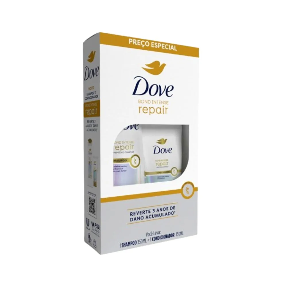 Kit Shampoo Dove Bond Intense Repair 350ml 1 Unidade + Condicionador Dove Bond Intense Repair 150ml 1 Unidade