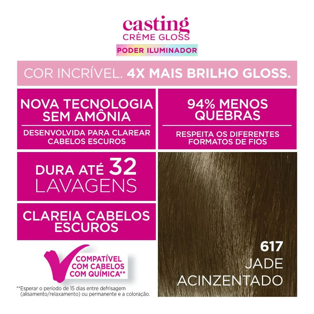 Tinta De Cabelo Casting Creme Gloss De L’oréal Paris 617 jade Acinzentado 246g