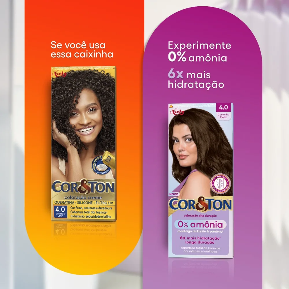 Tintura Cor&Ton Niely 0% Amonia 4.0 Castanho Médio