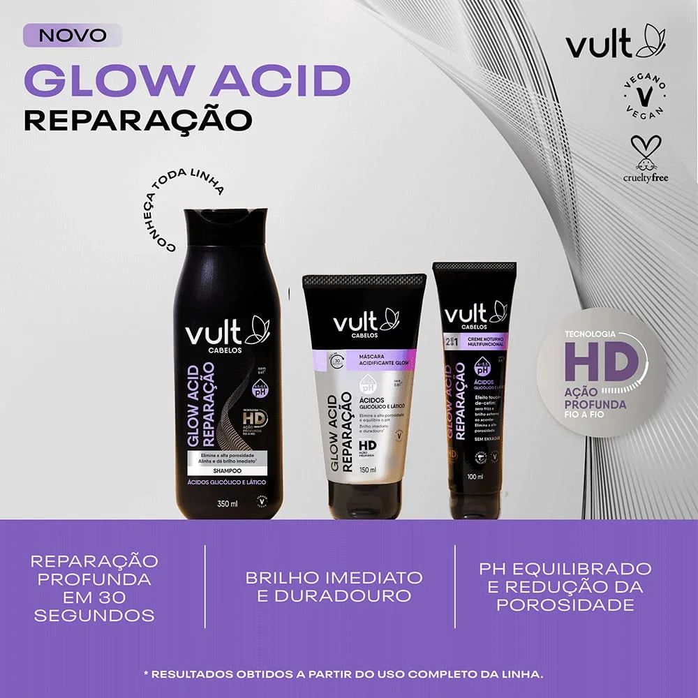 Creme Finalizador Noturno Vult Multifuncional 2 Em 1 Glow Acid Reparação 100ml