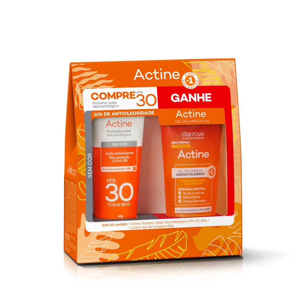Kit Protetor Solar Facial Darrow Actine Sem Cor FPS30 40g 1 Unidade + Gel de Limpeza Facial Darrow Actine 40g 1 Unidade