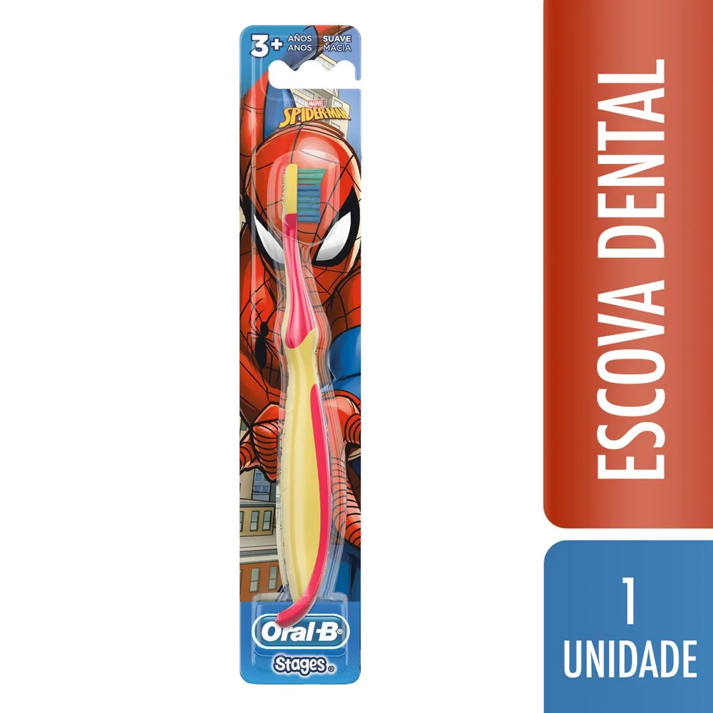 Escova Dental Infantil Oral-B Stages Spider-Man Cerdas Macias +3 anos 1 Unidade