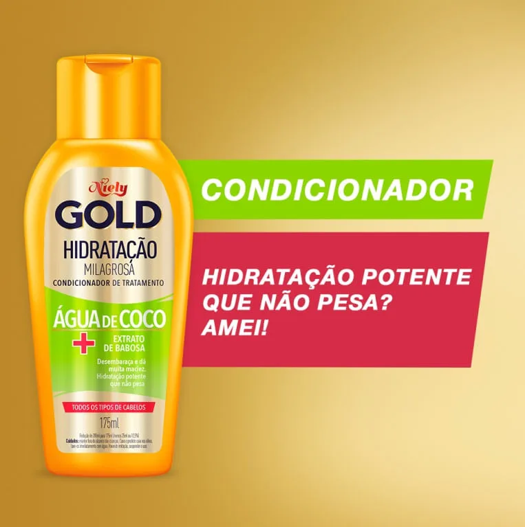 Kit Shampoo Niely Gold Hidratação Milagrosa 275ml 1 Unidade + Condicionador Niely Gold Hidratação Milagrosa 175ml 1 Unidade