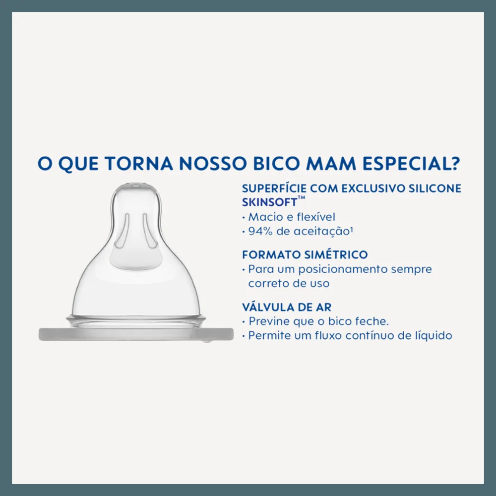 Bico para Mamadeira MAM Ortodôntico Fluxo Super Rápido +6 meses Silicone 2 Unidades