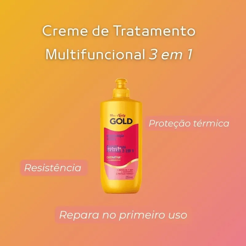 Creme Pentear 3 Em 1 Niely Gold Queratina V E 13 Aminoácidos Reconstrução Potente 250ml