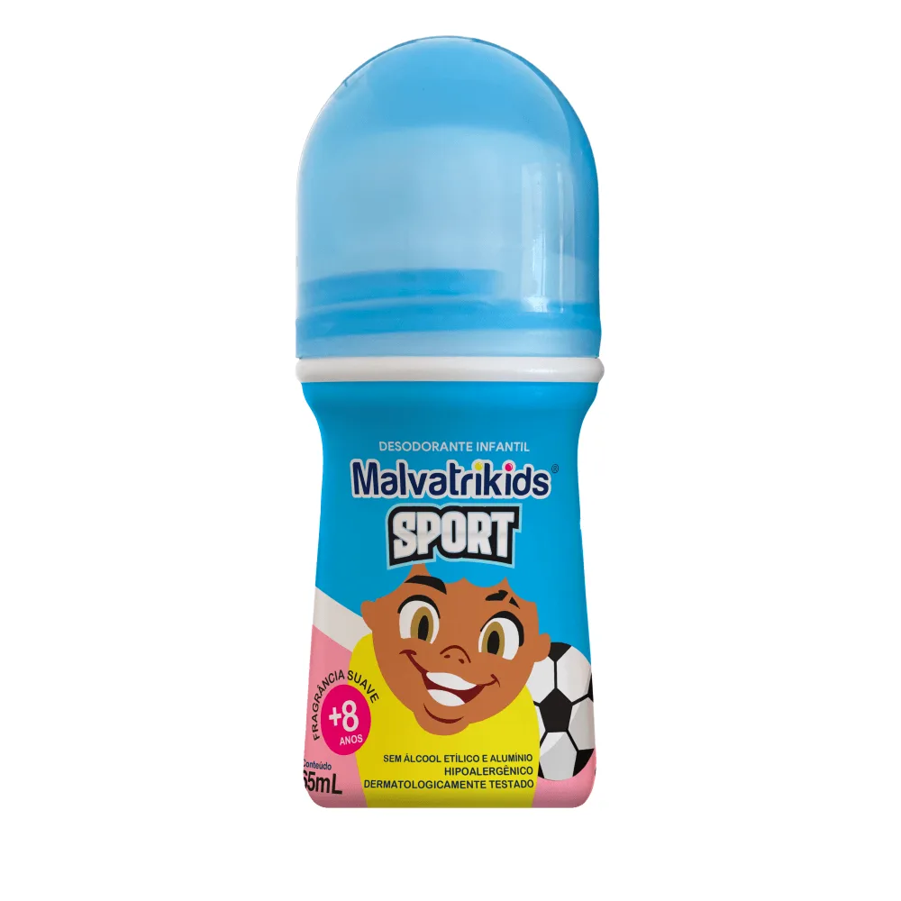 Desodorante Infantil Malvatrikids Sport +8 anos Fragrância Suave Roll On 65ml