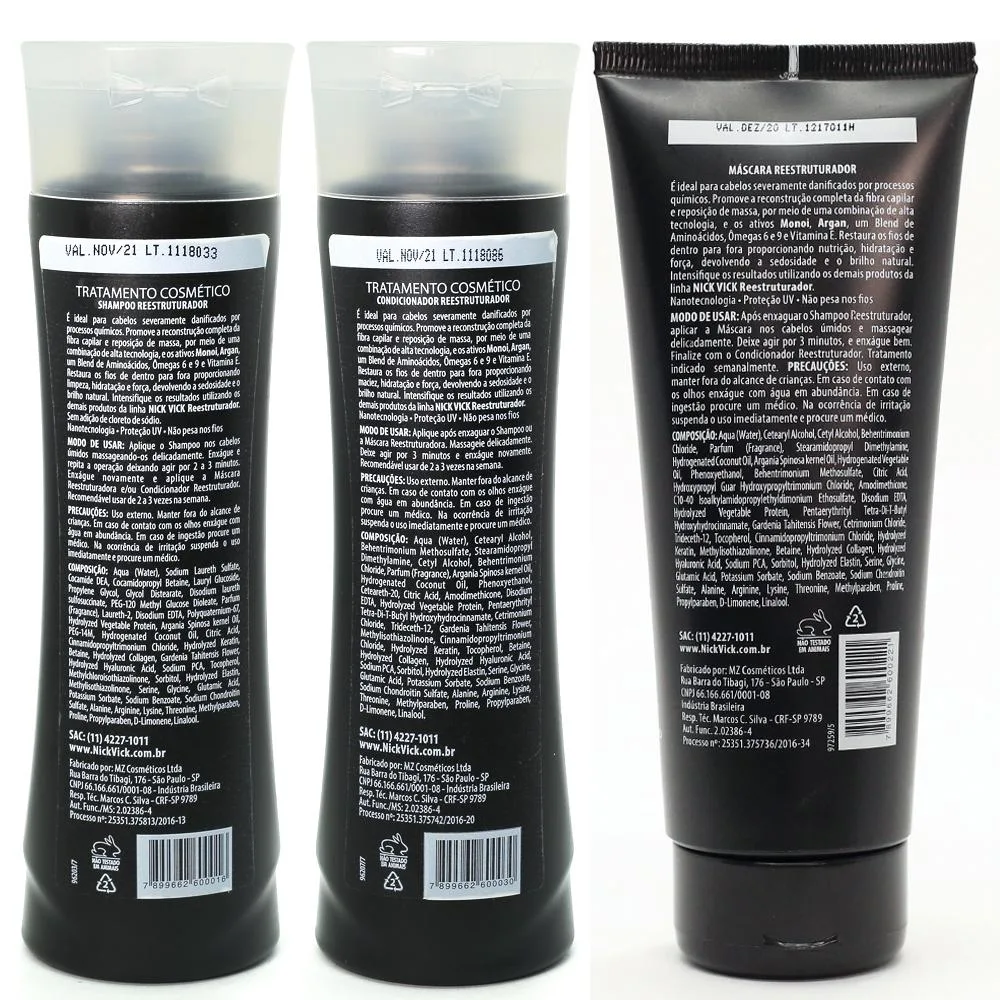 Kit Nick Vick Reestruturador - Shampoo - Condicionador - Máscara