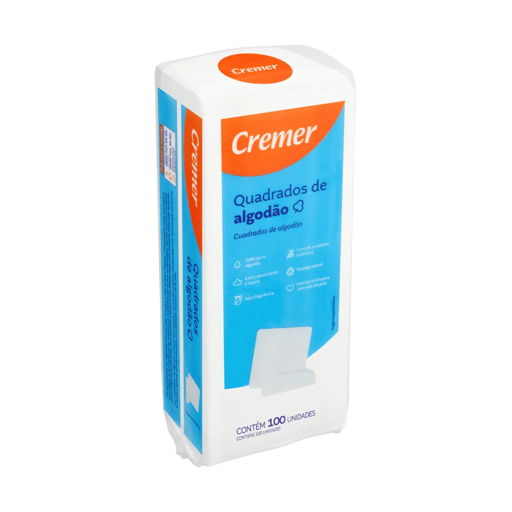 Algodão Quadrado Cremer Hidrófilo 100 Unidades