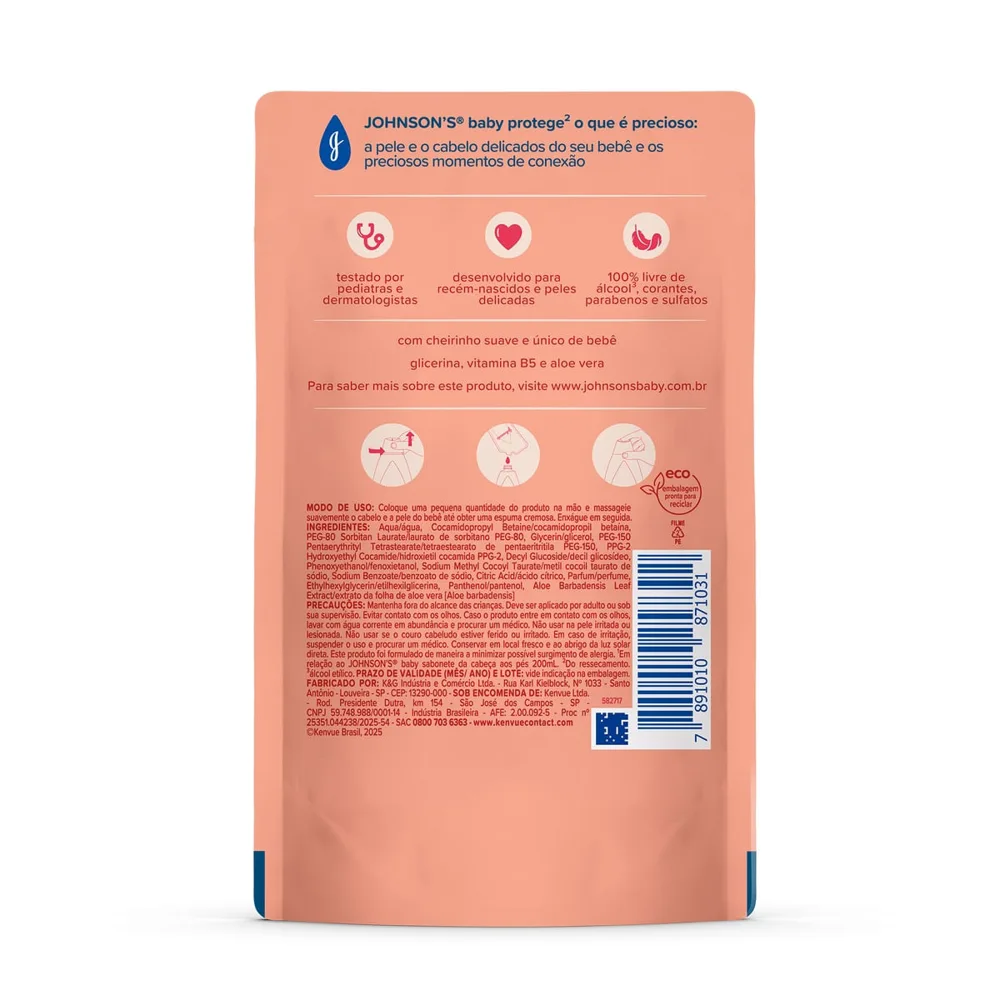 Sabonete Líquido Infantil Johnson's Baby Glicerina da Cabeça aos Pés Refil 180ml