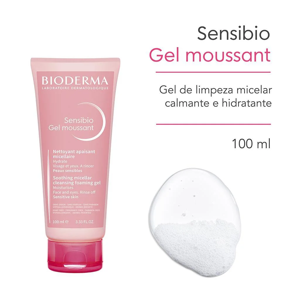 Gel de Limpeza Micelar Bioderma Sensibio Calmante e Hidratante Moussant 100ml