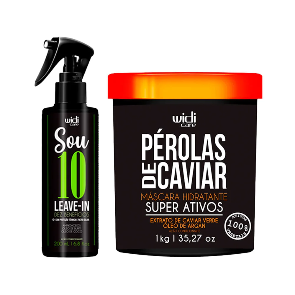 Kit Widi Care Pérolas de Caviar Máscara 1000ml + Leave-In Sou 10 200ml