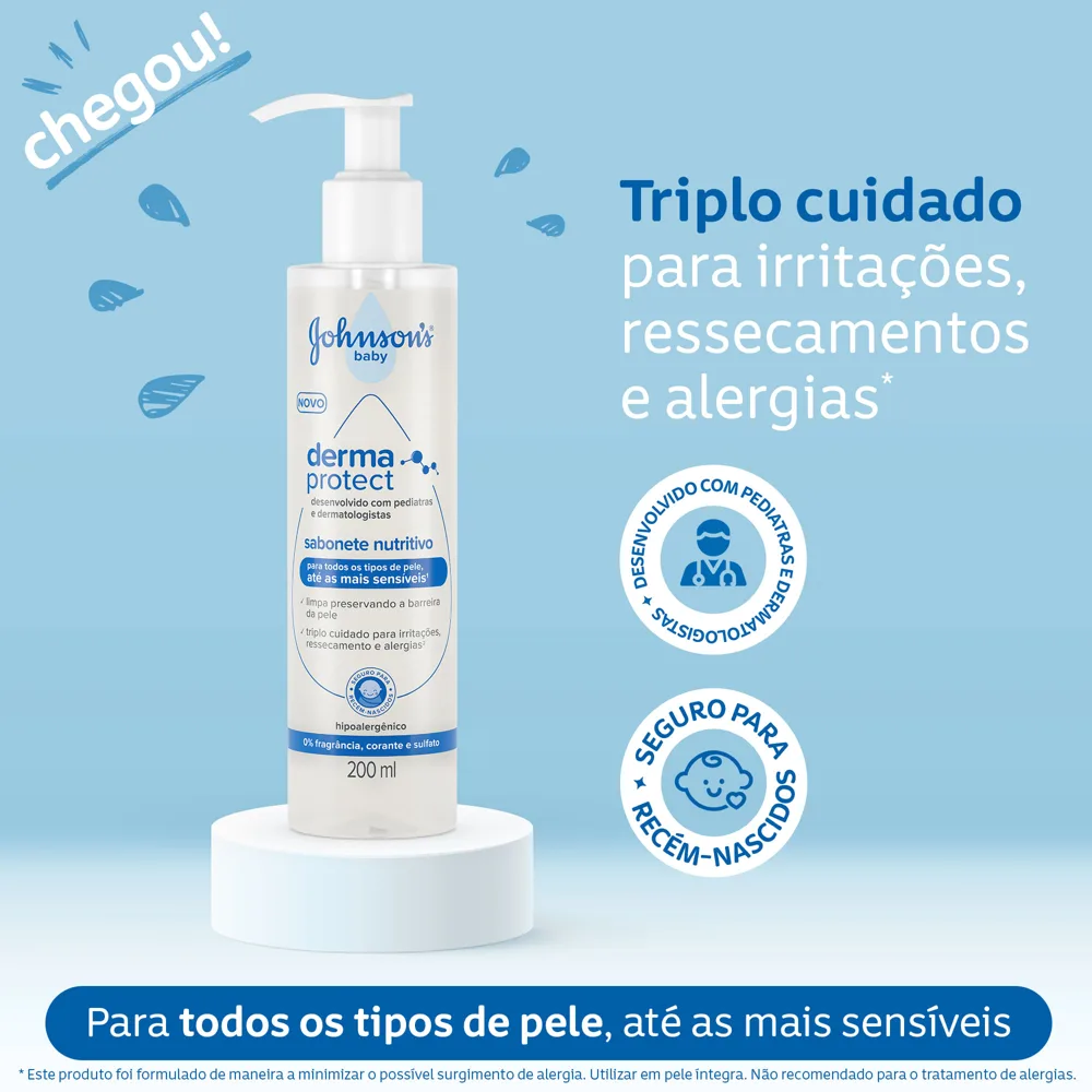 Sabonete Líquido Nutritivo Johnson's Baby Derma Protect Sem Fragrância 200ml