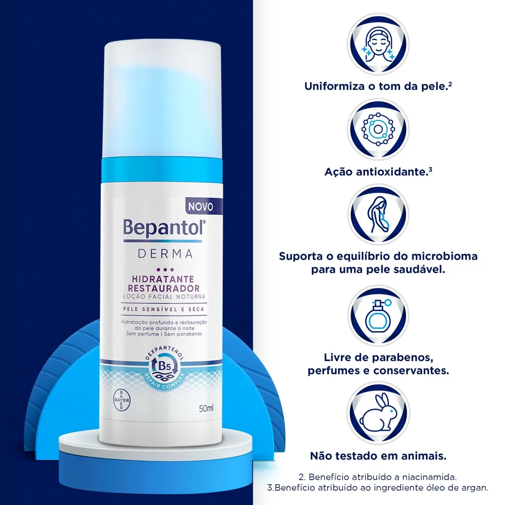 Loção Facial Bepantol Derma Hidratante Restaurador Noturna 50ml