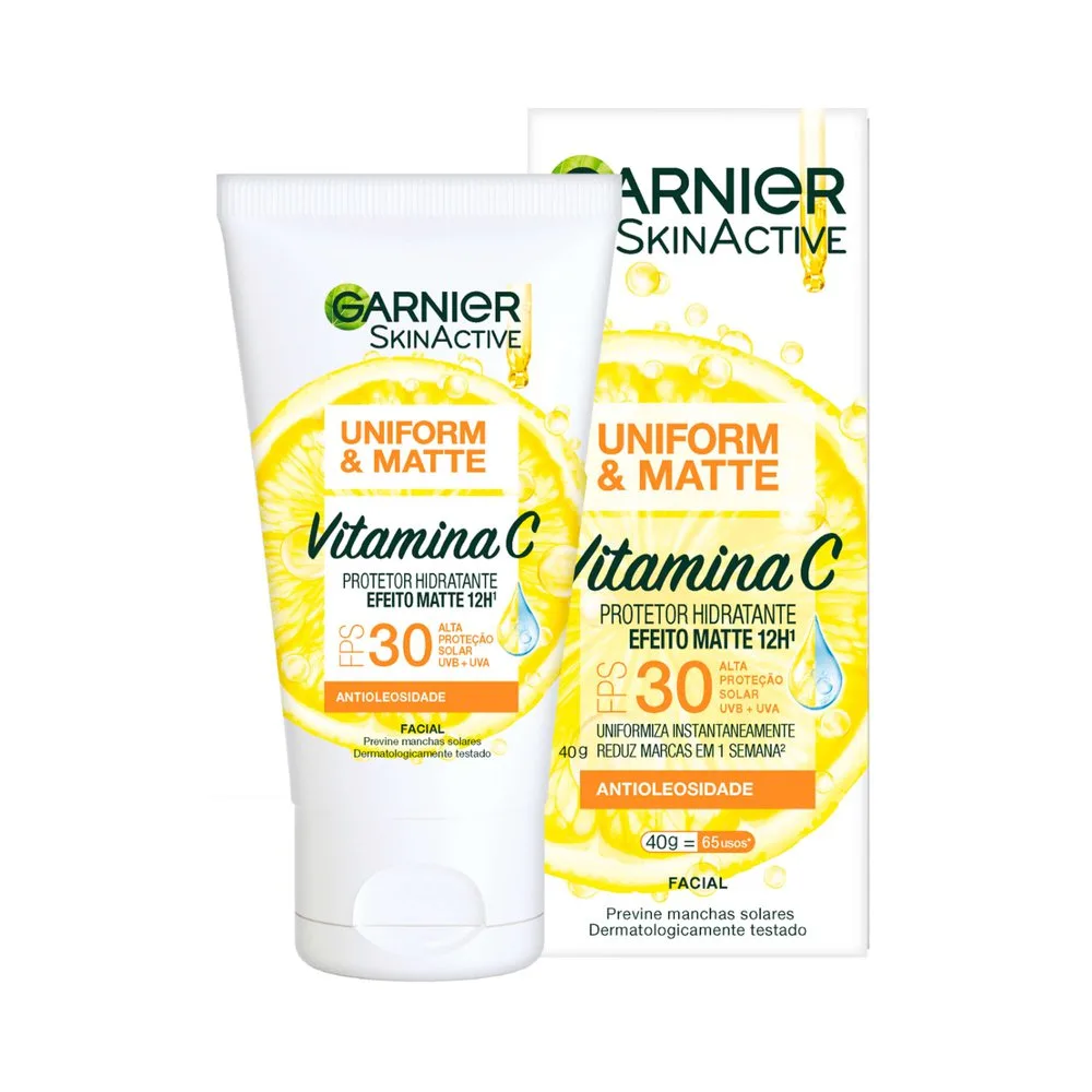 Protetor Solar Facial Garnier Uniform & Matte Hidratante Vitamina C FPS30 40g