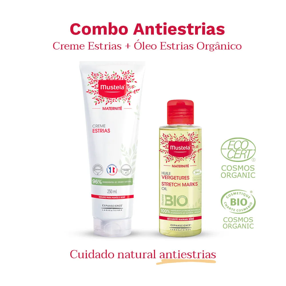 Kit Mustela Creme Prevenção de Estrias Maternité 250ml + Óleo Corporal Maternité Para Estrias 105ml