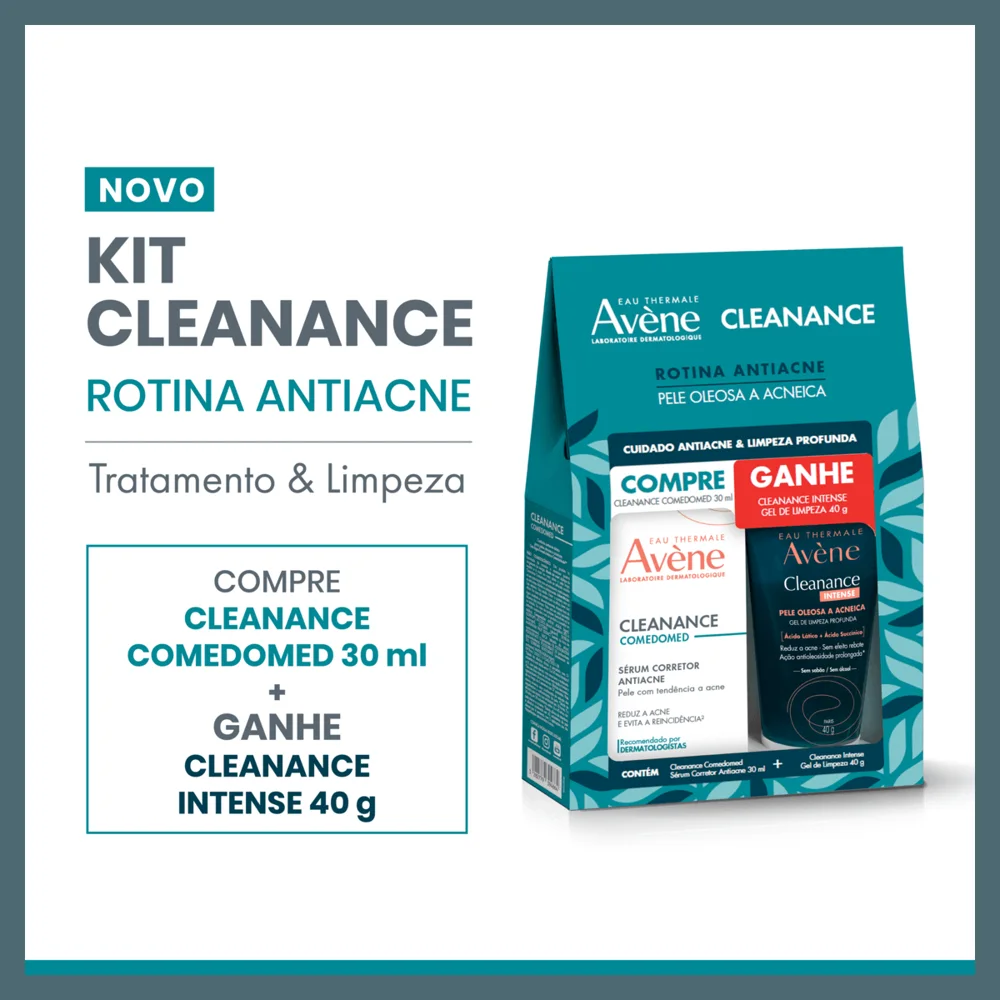 Kit Cleanance Rotina Antiacne: Sérum Avène Cleanance Comedomed 30ml 1 Unidade + Gel de Limpeza Cleanance Intense 40g 1 Unidade