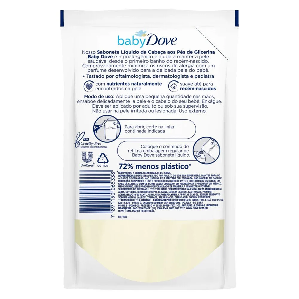 Sabonete Líquido Infantil Baby Dove Hidratação Glicerinada Refil 180ml