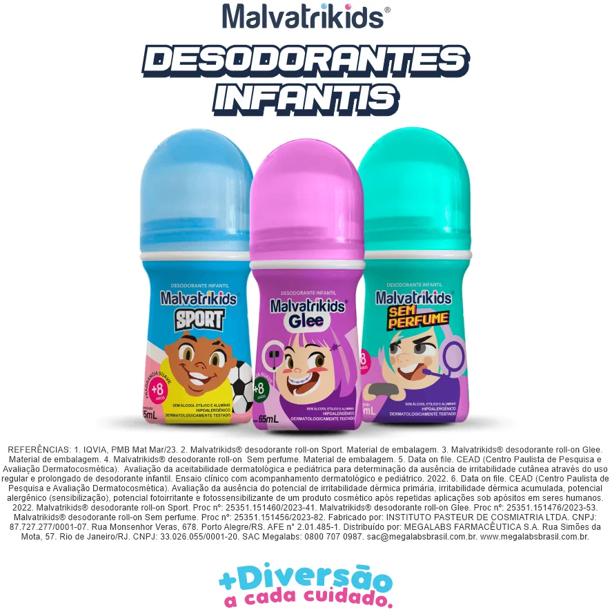 Desodorante Infantil Malvatrikids +8 anos Sem Perfume Roll On 65ml