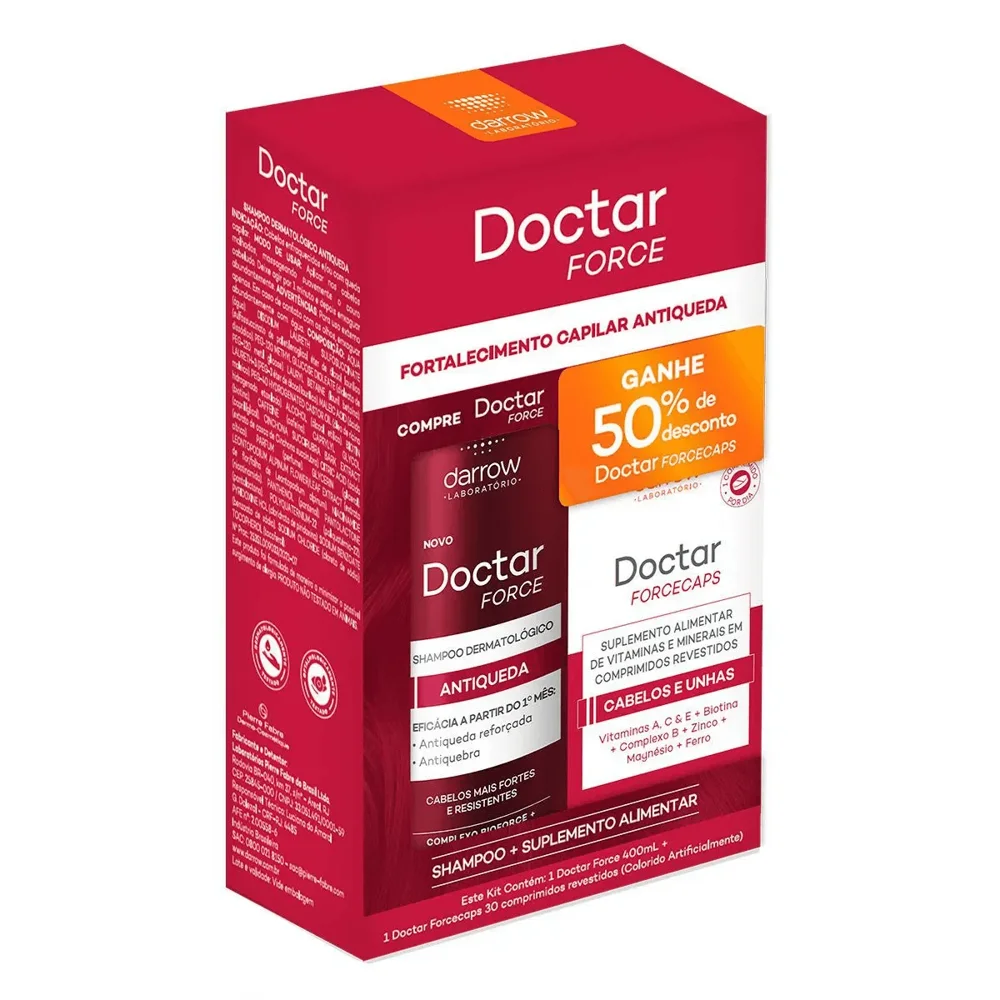 Kit Shampoo Antiqueda Darrow 400ml 1 Unidade + Suplemento Alimentar Doctar Forcecaps 30 comprimidos 1 Unidade