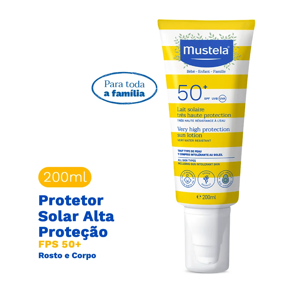 Kit Mustela Protetor Solar FPS 50+ Infantil e Adulto 200ml + Hidratante Calmante Para Pele Muito Sensível 200ml