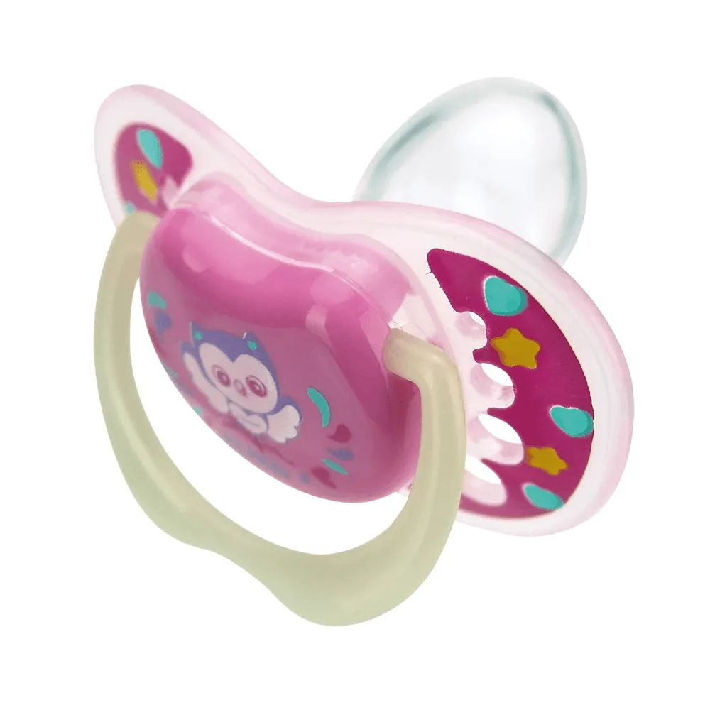 Chupeta Kuka Lumina Ortodôntica +6 meses Brilha no Escuro Silicone Rosa Tamanho 2 1 Unidade
