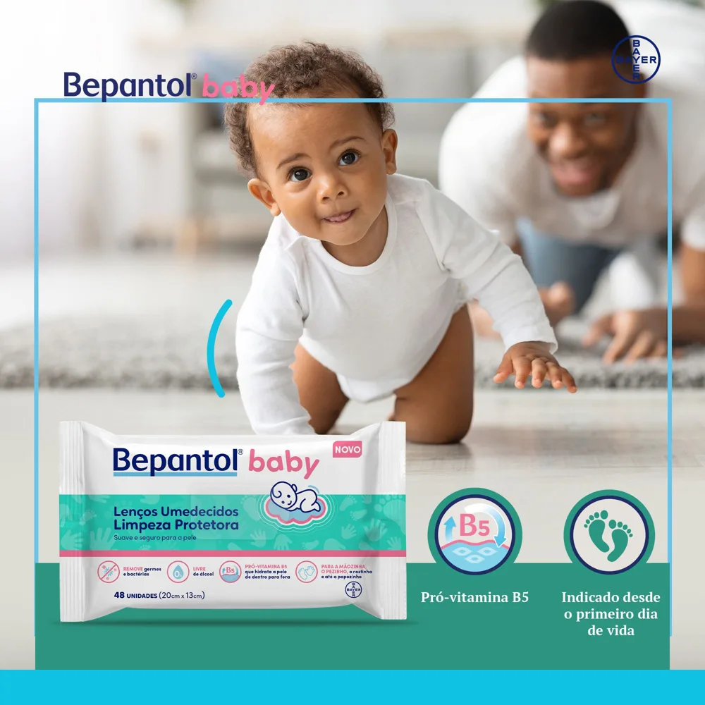 Lenços Umedecidos Bepantol Baby Limpeza Protetora Antibac 48 Unidades