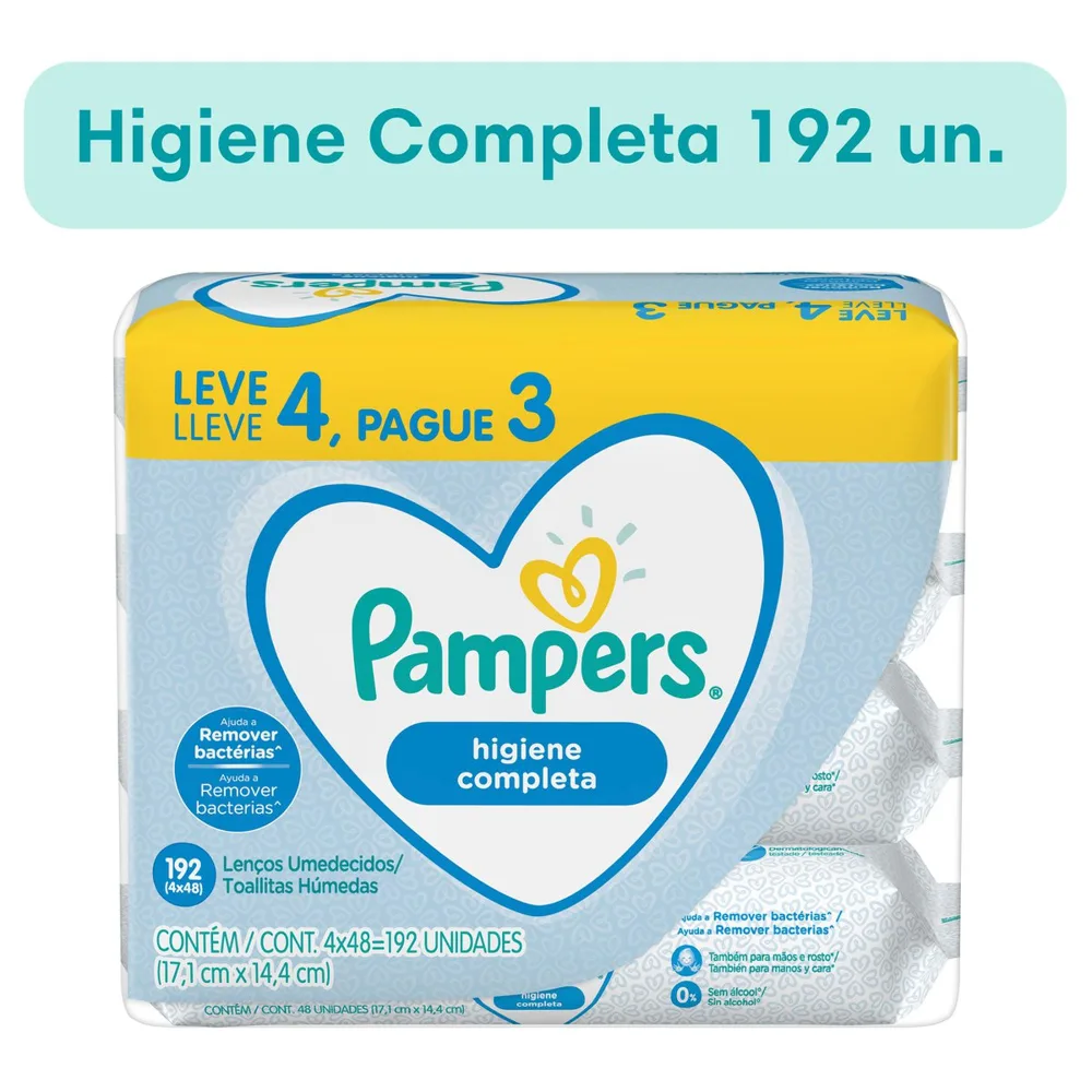 Lenços Umedecidos Pampers Higiene Completa Sem Álcool e Sem Perfume 48 Unidades Leve 4 Pague 3