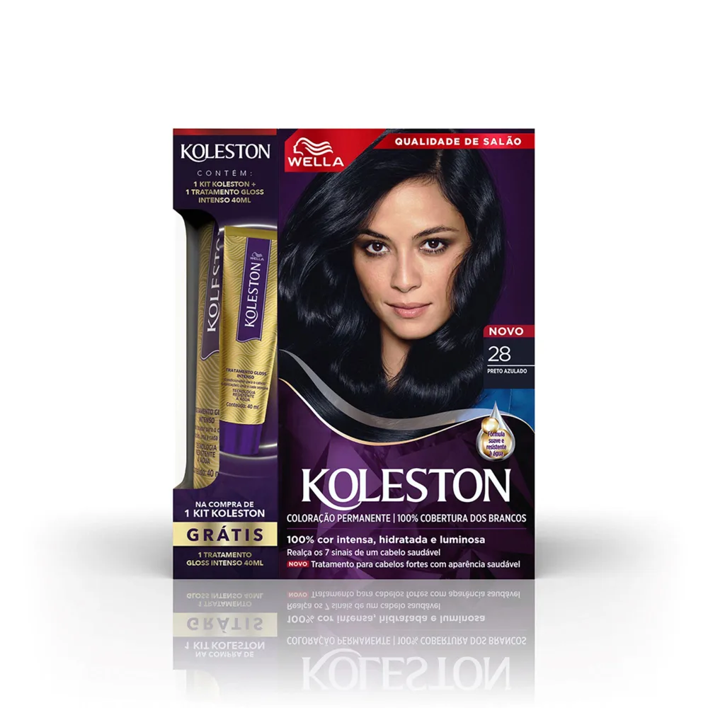 Tintura Koleston Preto Azulado 28 Grátis Tratamento Gloss Intenso 40ml