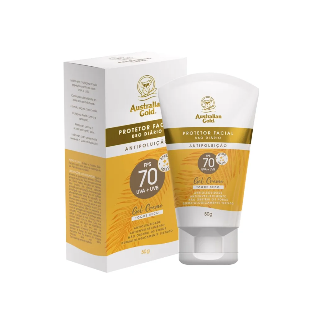 Protetor Solar Facial Australian Gold Anti Poluição FPS70 Efeito Matte 50g