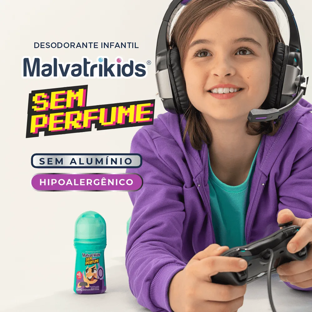 Desodorante Infantil Malvatrikids +8 anos Sem Perfume Roll On 65ml