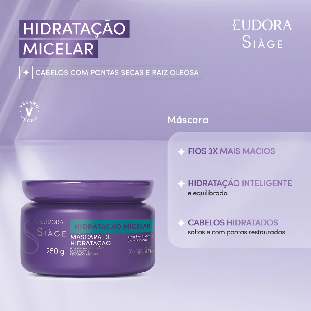 Máscara Capilar Eudora Siàge Hidratação Micelar 250g