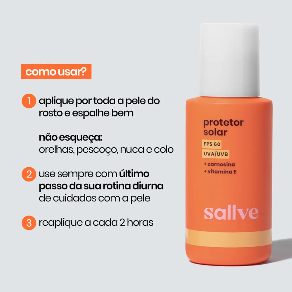 Protetor Solar Facial Sallve FPS60 Carnosina + Vitamina E 40g