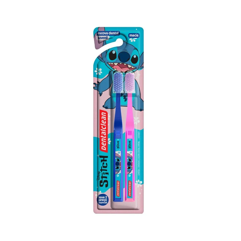Escova Dental Infantil Dentalclean Disney Stitch Cerdas Macias 2 Unidades