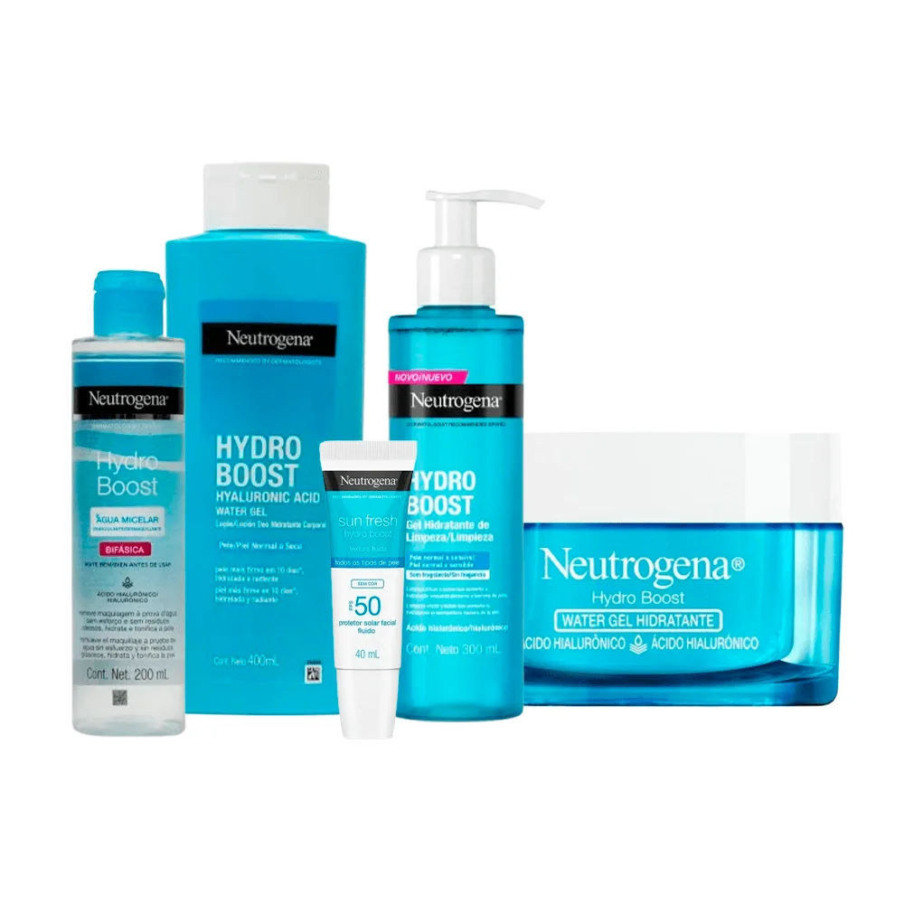 Kit Neutrogena Hidratante Facial 50g + Protetor Solar Facial FPS50 Sem Cor 40ml + Gel De Limpeza 300ml + Água Micelar 200ml +Hidratante Corporal 400ml