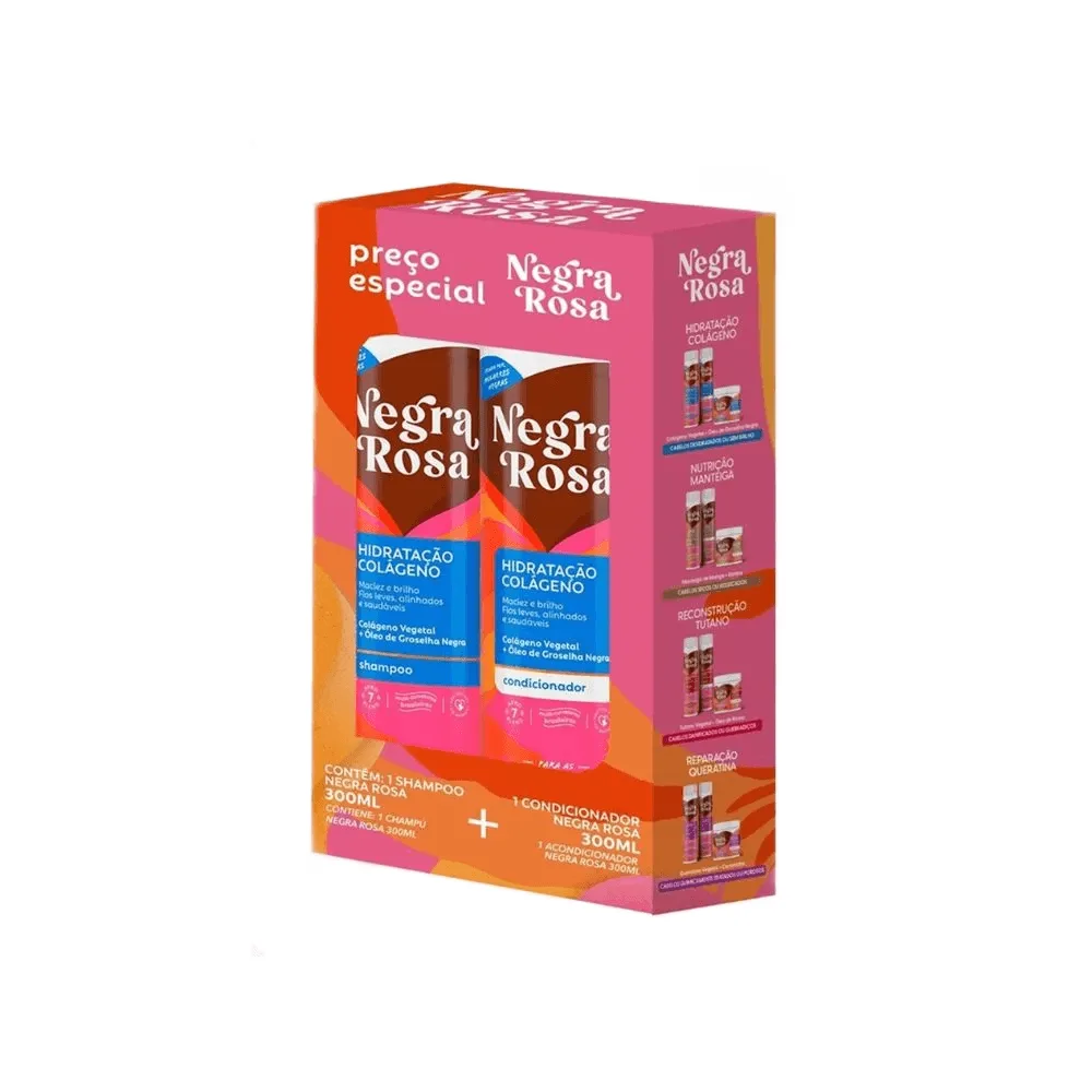 Kit Shampoo + Condicionador Negra Rosa Hidratação Colágeno 300ml