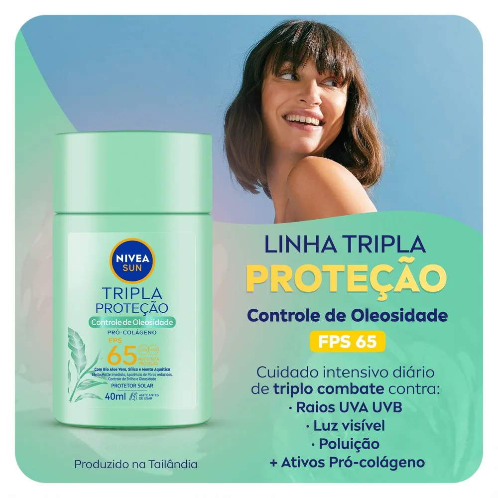 Protetor Solar Facial Nivea Sun Tripla Proteção FPS65 Controle de Oleosidade 40ml