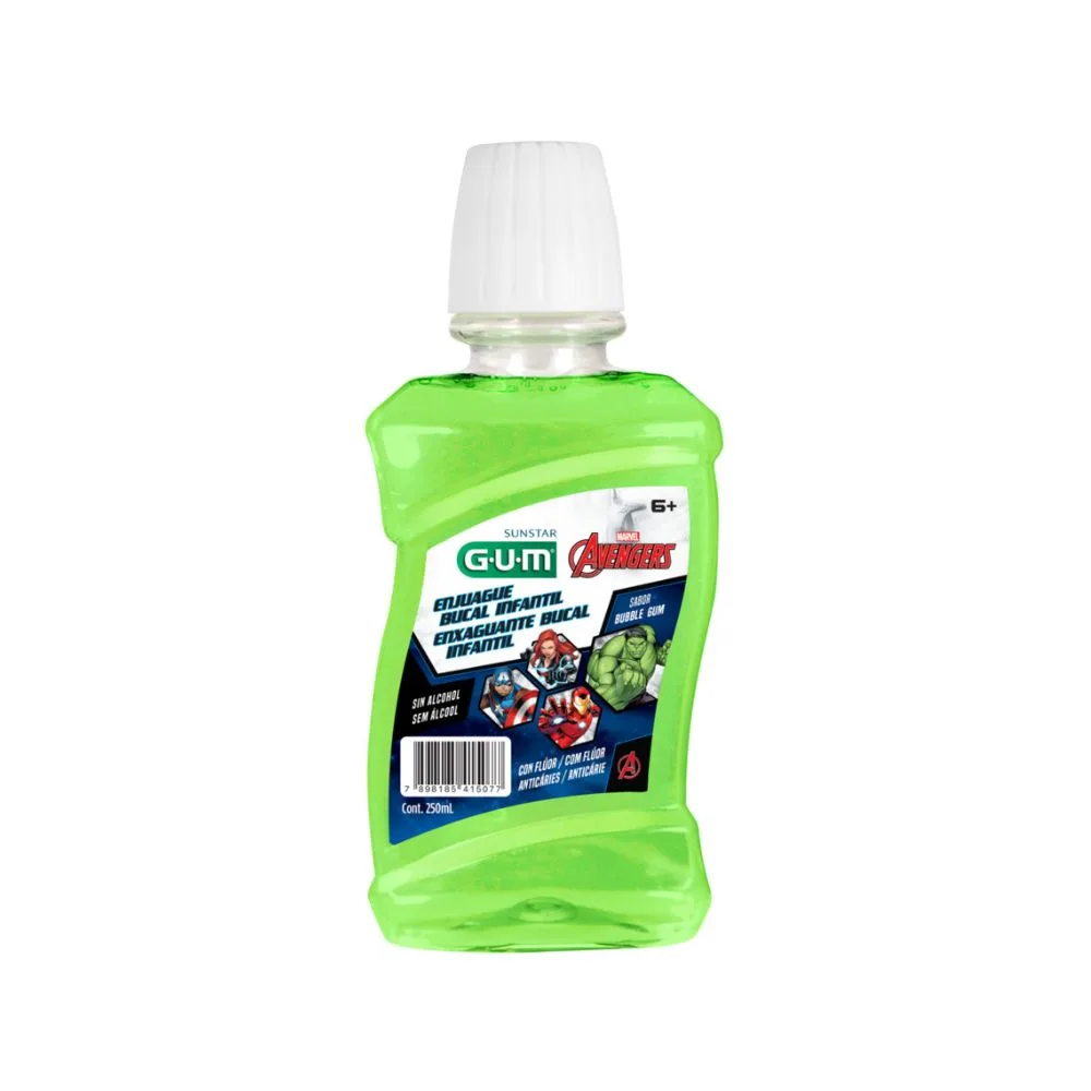Enxaguante Bucal Infantil Sunstar Avengers Zero Álcool +6 anos Sabor Bubble GUM 250ml