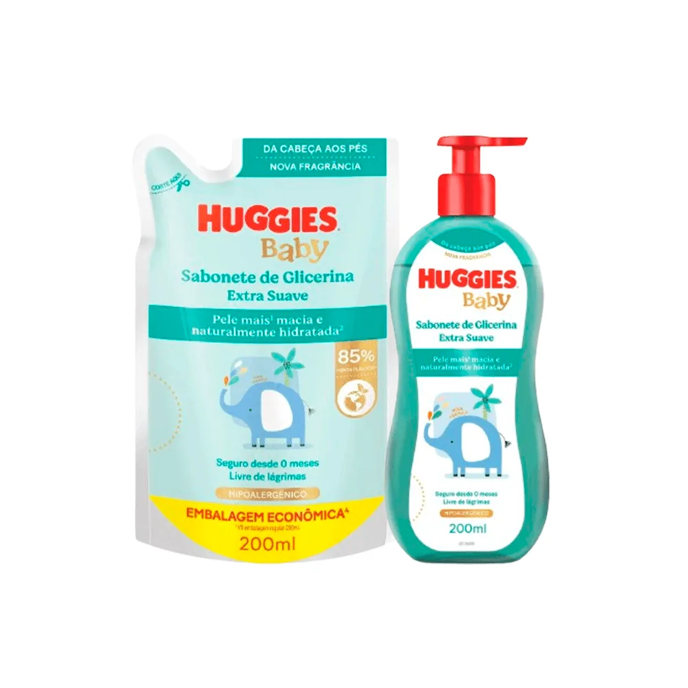 Kit Huggies Sabonete Líquido Extra Suave 200ml + Sabonete Líquido Extra Suave Refil 200ml