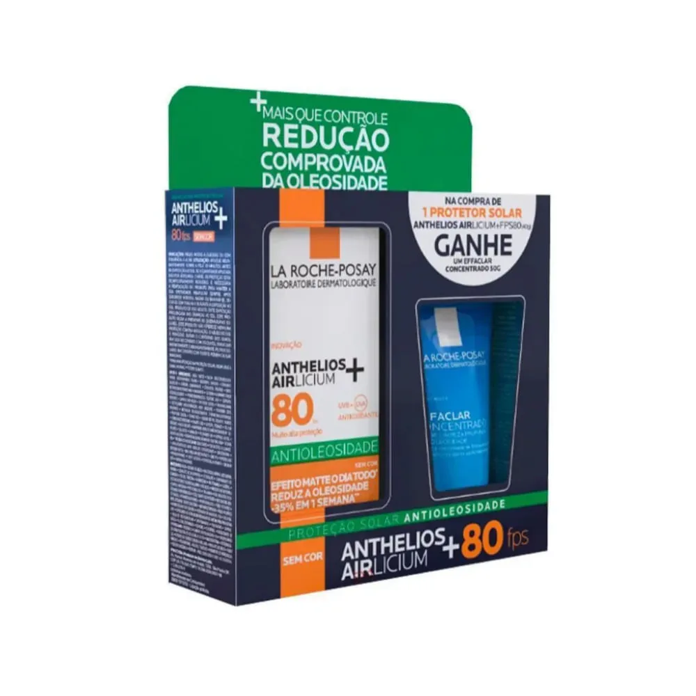 Kit Protetor Solar Facial La Roche-Posay Anthelios Airlicium+ FPS80 40g 1 Unidade + Gel de Limpeza Effaclar Concentrado 50g 1 Unidade