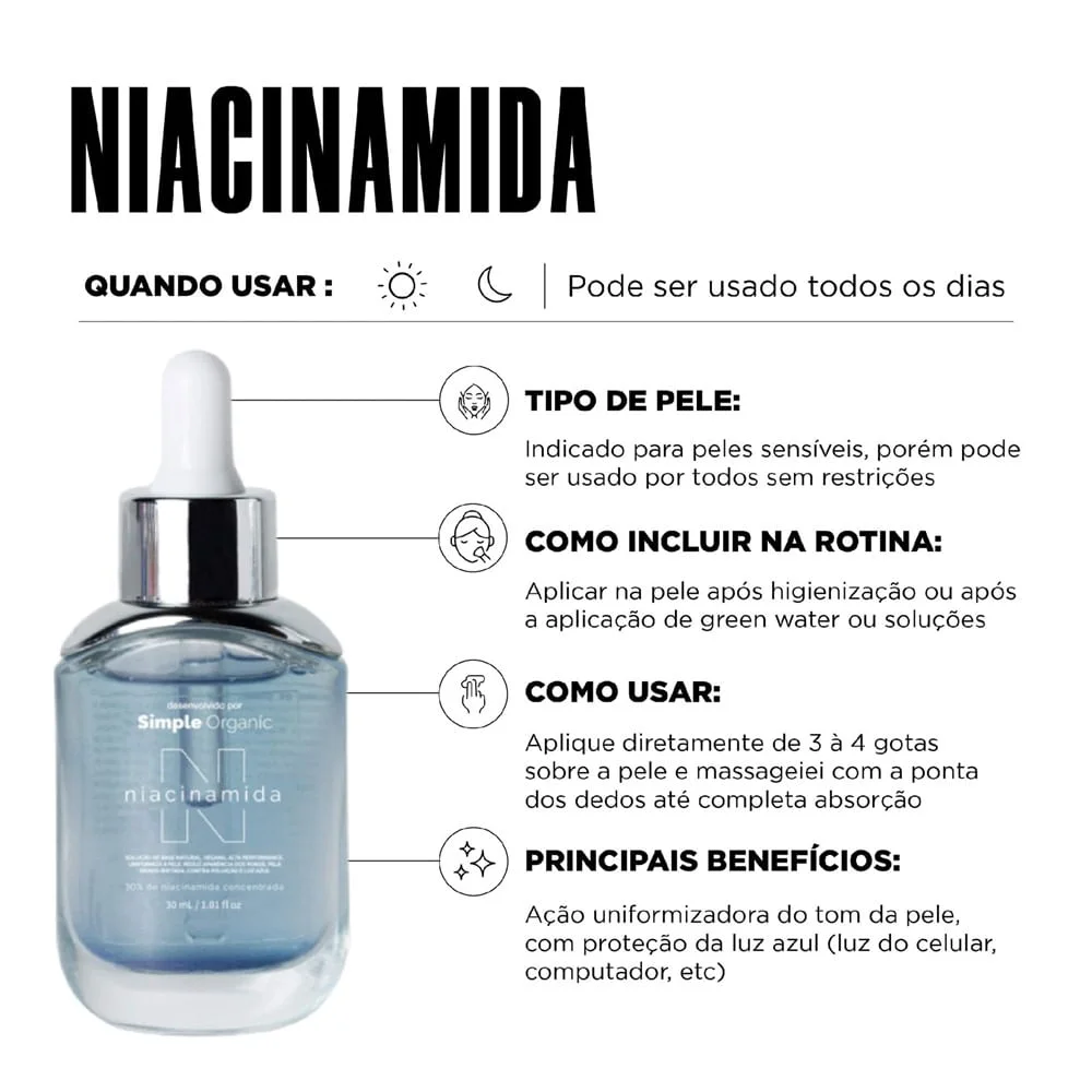 Sérum Facial Simple Organic com Niacinamida 10% 30ml