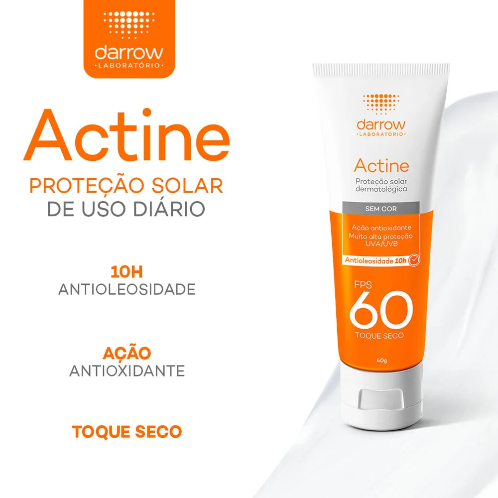 Protetor Solar Facial Actine Sem Cor FPS60 Antioleosidade 10h 40g