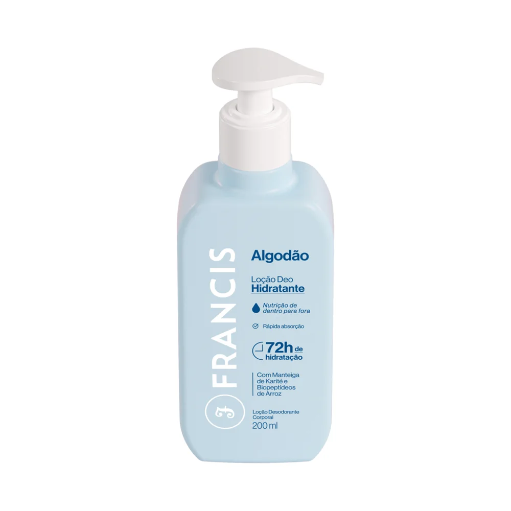 Loção Corporal Francis Algodão com Manteiga de Karité e Biopeptídeos de Arroz 72h 200ml