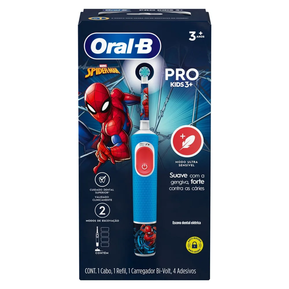 Escova Dental Elétrica Infantil Oral-B Vitality Kids Spiderman Recarregável Bivolt 1 Unidade