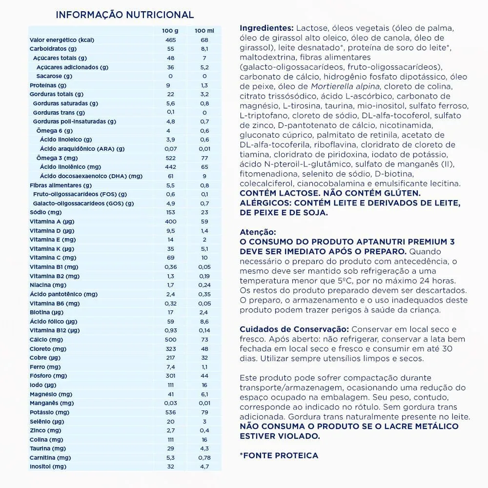 Fórmula Infantil Aptanutri Premium 3 800g