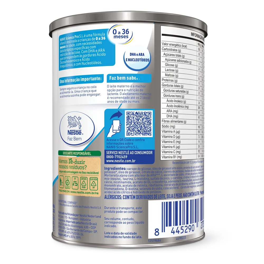 Nan Science Pro S.L. Fórmula Infantil Sem Lactose 0 a 36 meses 400g