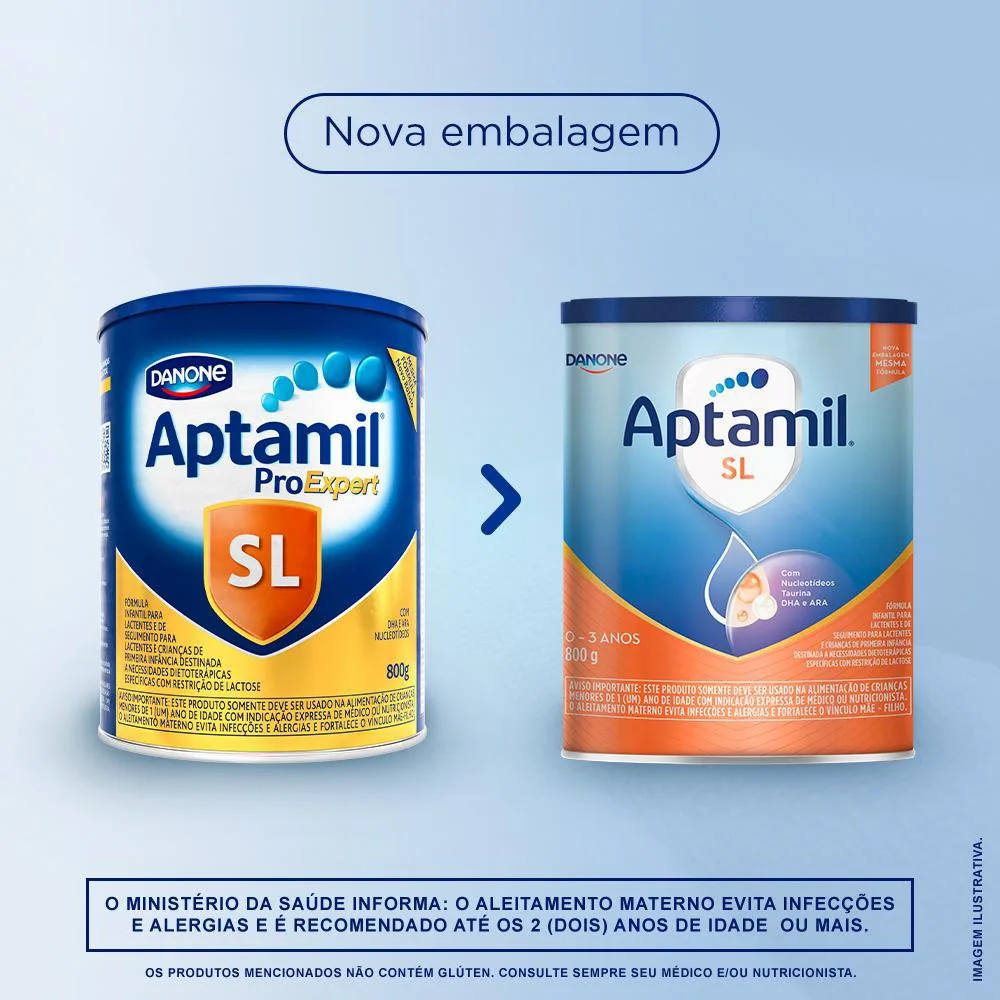 Fórmula Infantil Aptamil SL Sem Lactose de 0 a 3 anos 800g