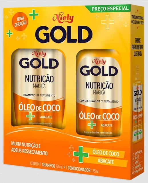 Kit Shampoo Niely Gold Nutrição Poderosa 275ml 1 Unidade + Condicionador Niely Gold Nutrição Poderosa 175ml 1 Unidade